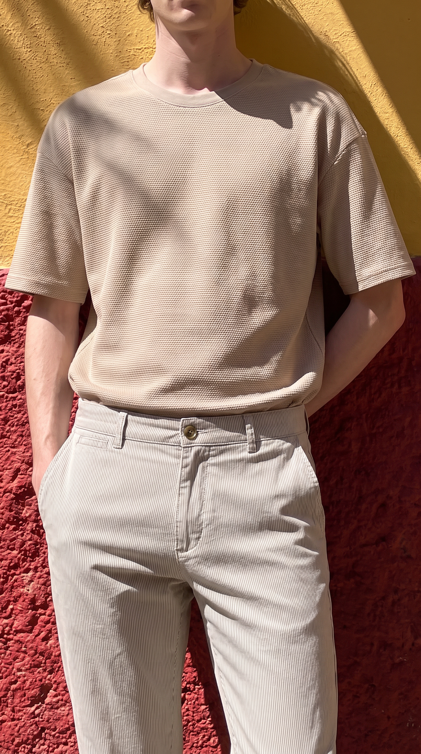 T-shirt jacquard girocollo regular fit - Beige