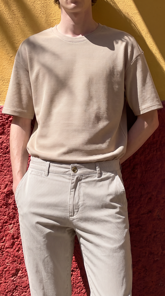 T-shirt jacquard girocollo regular fit - Beige