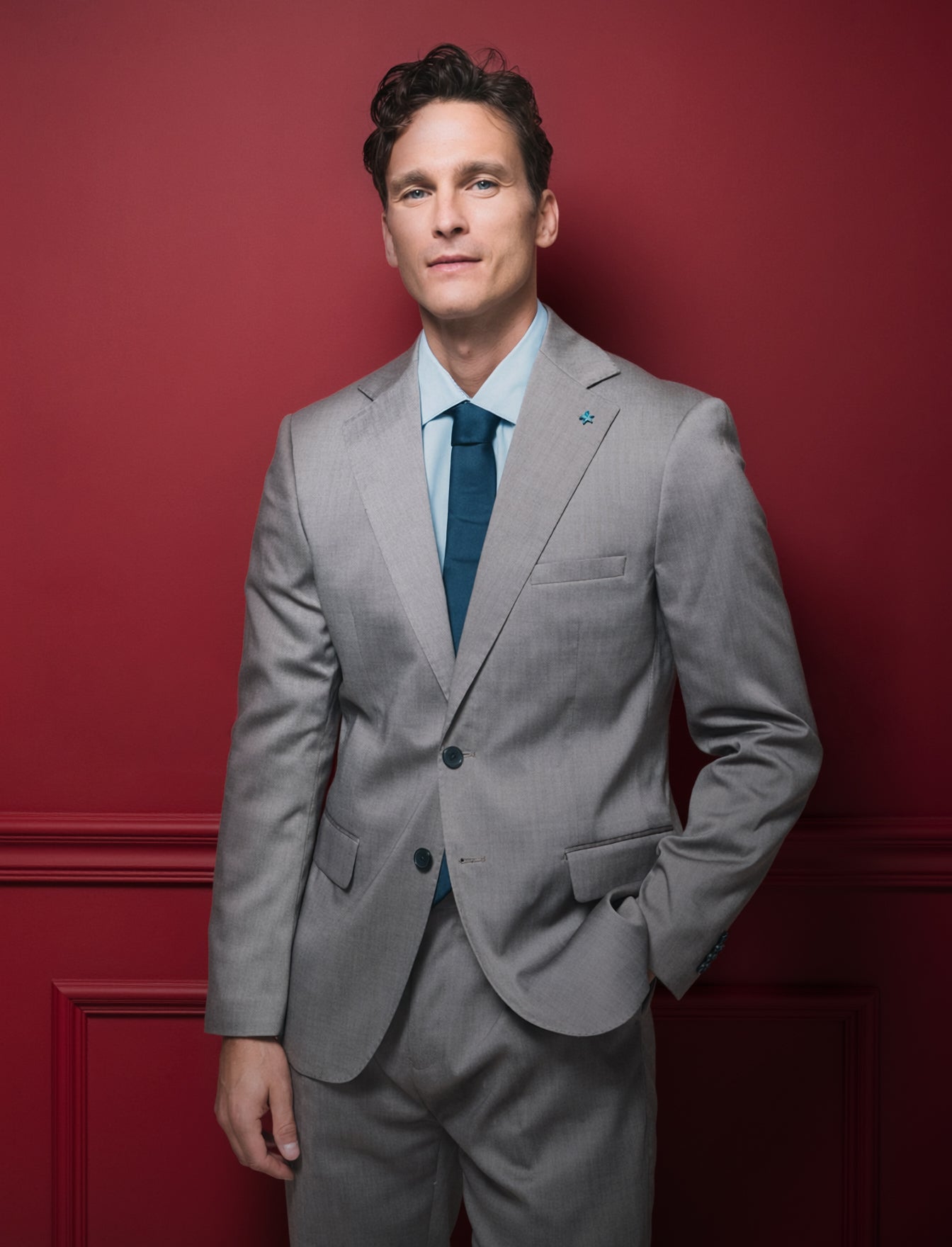 Elegant herringbone formal blazer - Grey