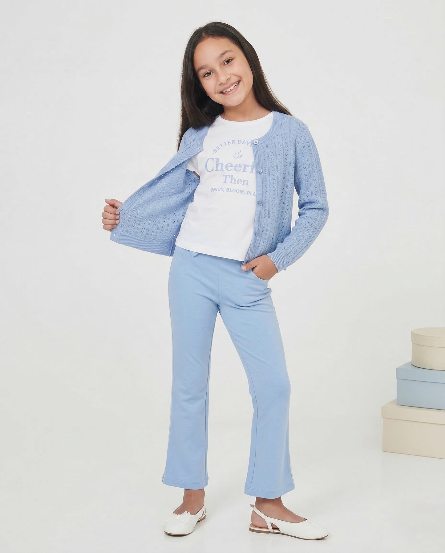 Cotton openwork cardigan for girl - Sky blue