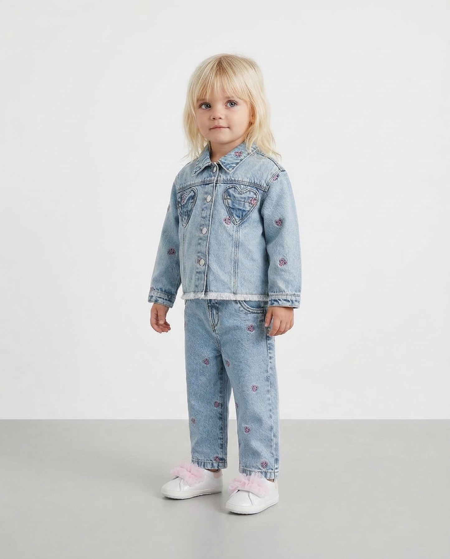 Trendy embroidered denim jacket - Blue