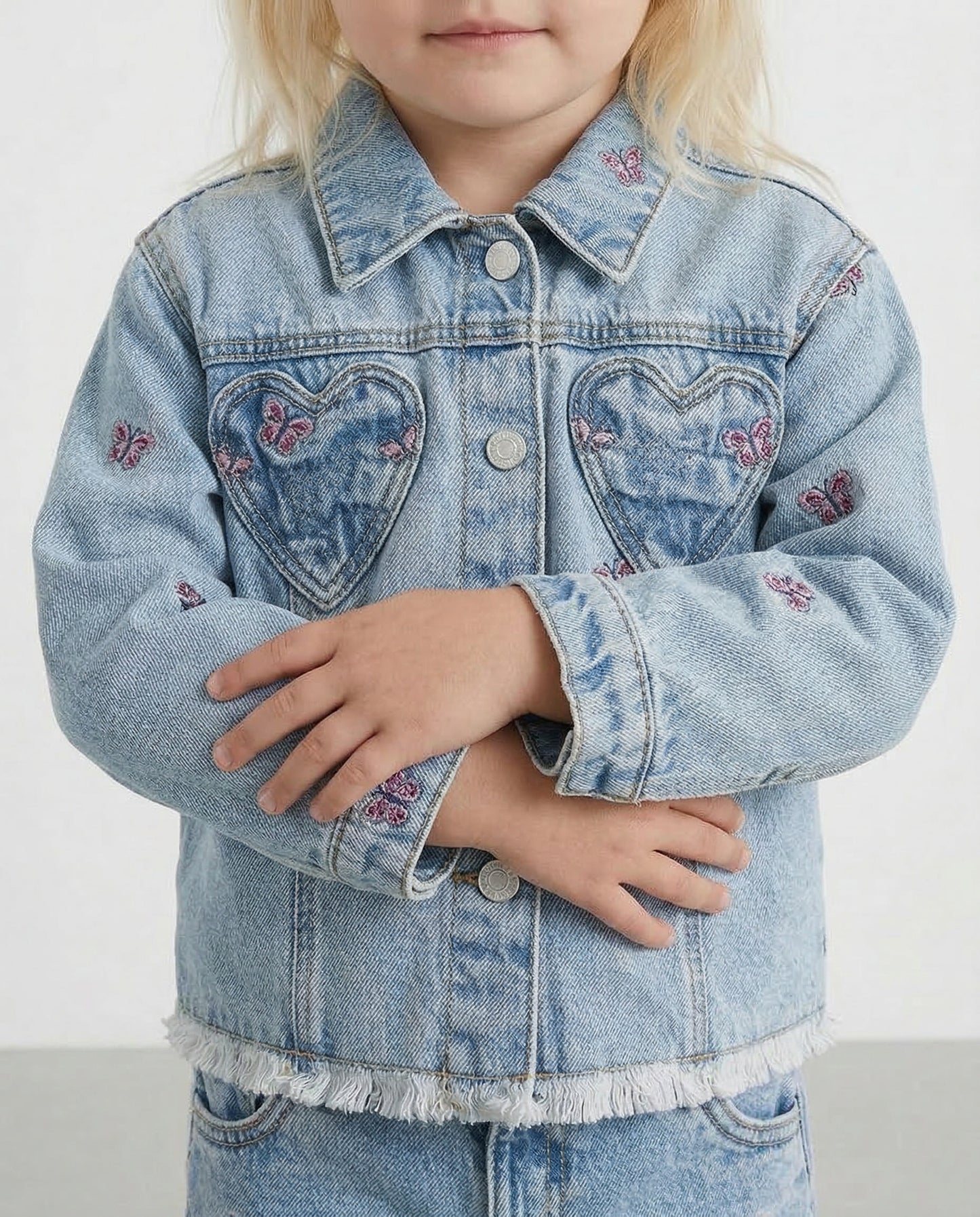 Trendy embroidered denim jacket - Blue
