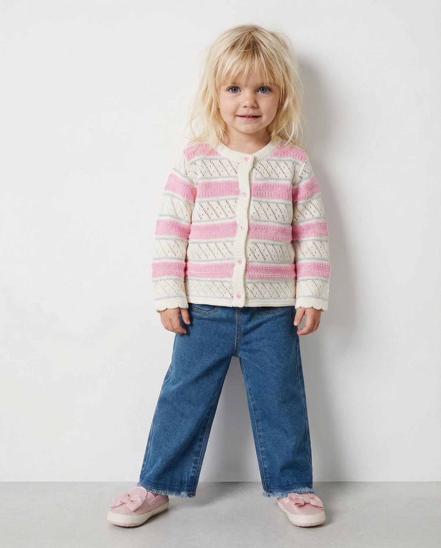 Cardigan a righe in misto cotone traforato - Multicolore