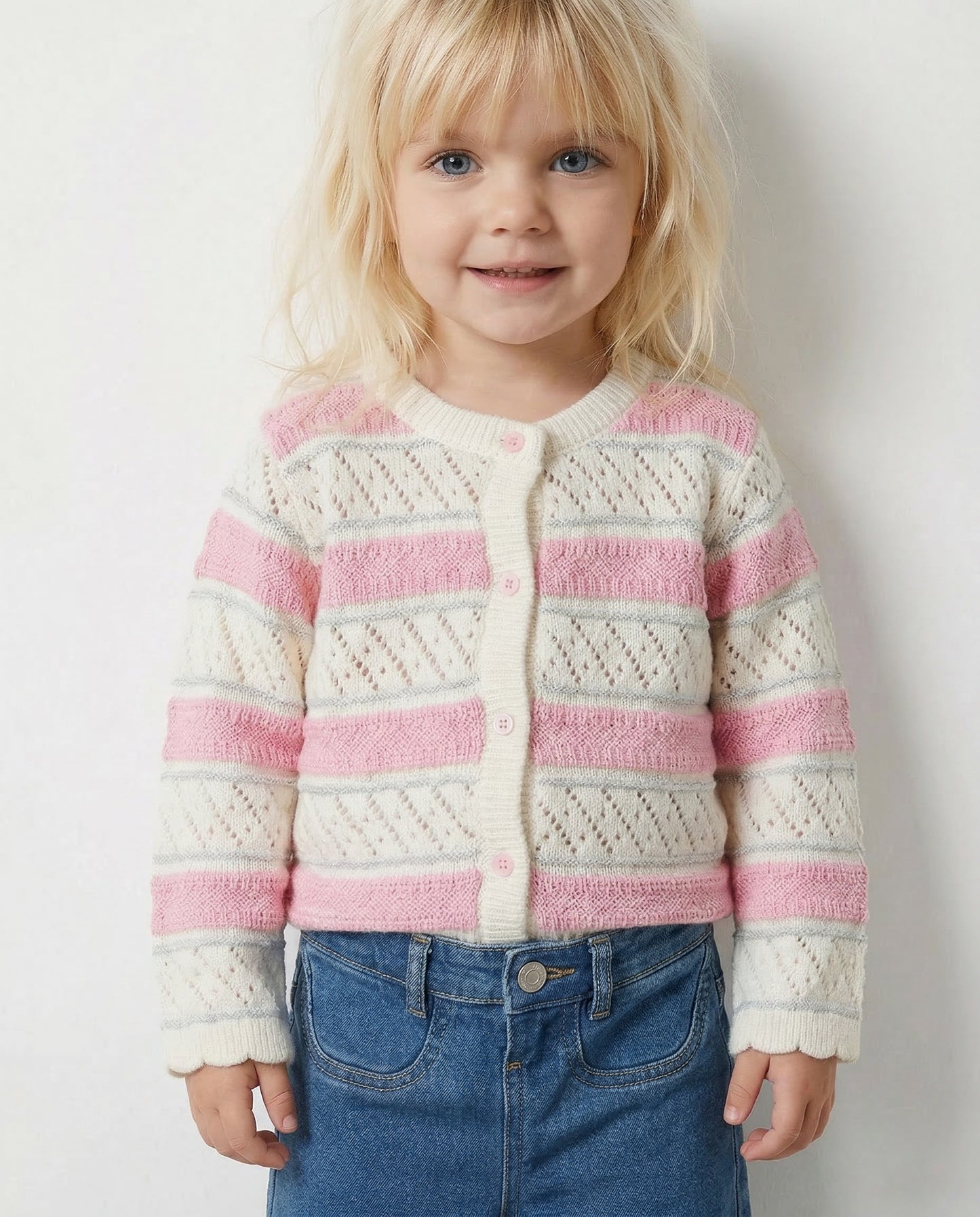 Cardigan a righe in misto cotone traforato - Multicolore