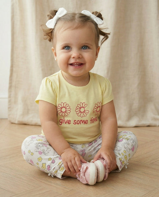 T-shirt girocollo manica corta con stampa - Giallo