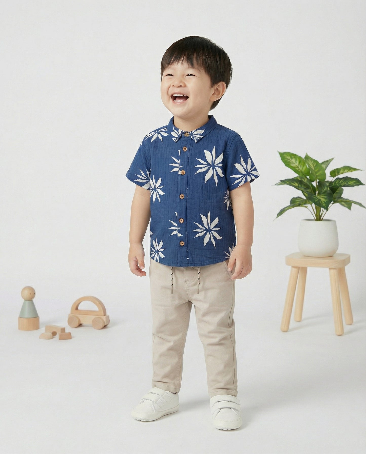 Striped crew neck T-shirt with pocket - Blue