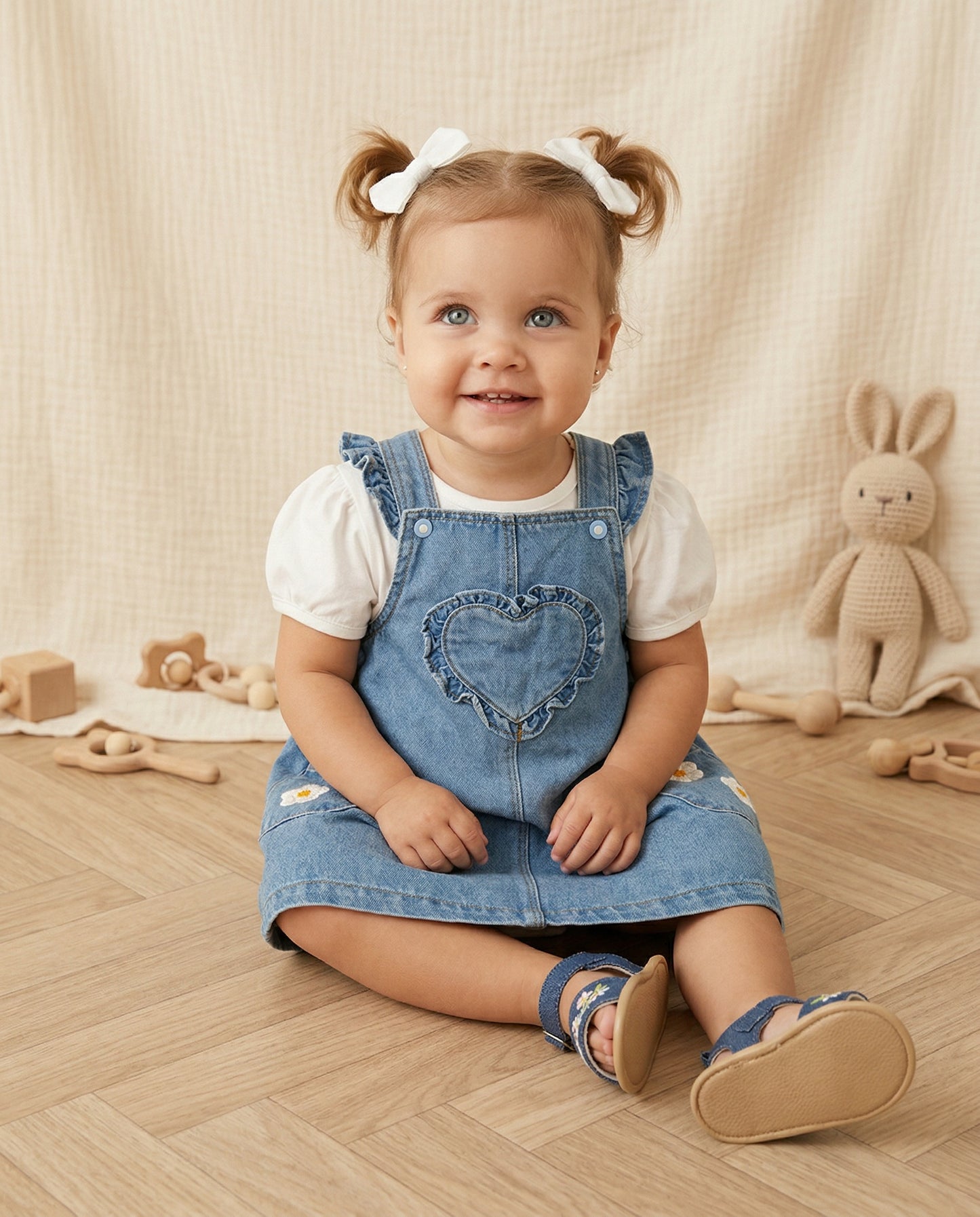 Salopette di jeans con tasca frontale - Denim