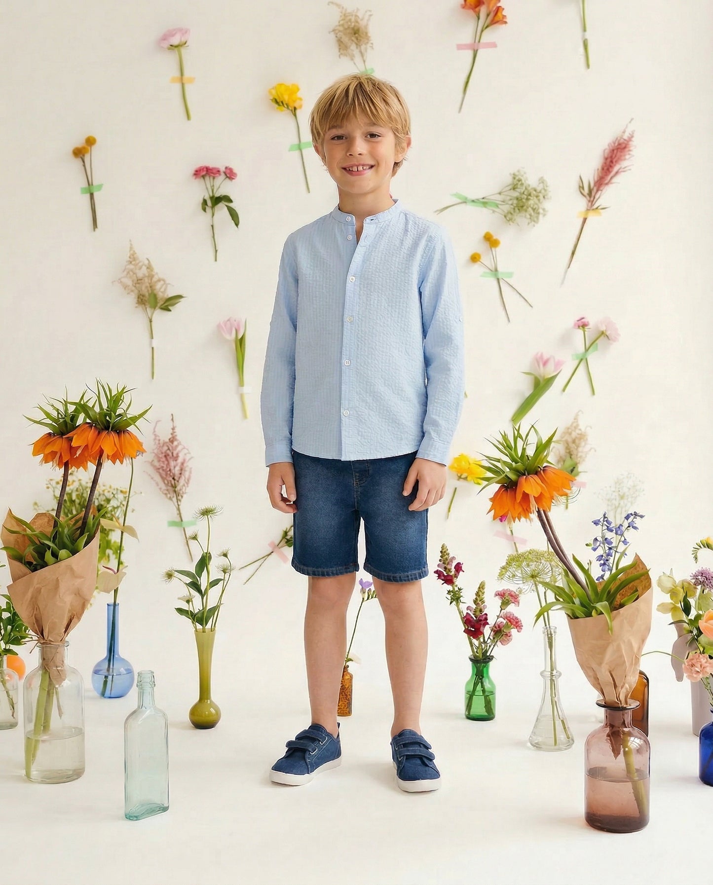 Elegant and Casual Crinkled Cotton Shirt - Sky blue