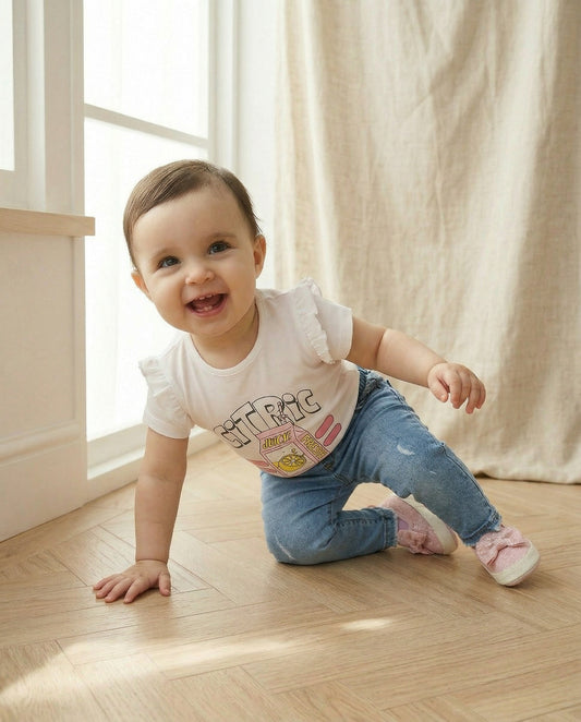 Tshirt con rouches e strass per look casual - Bianco