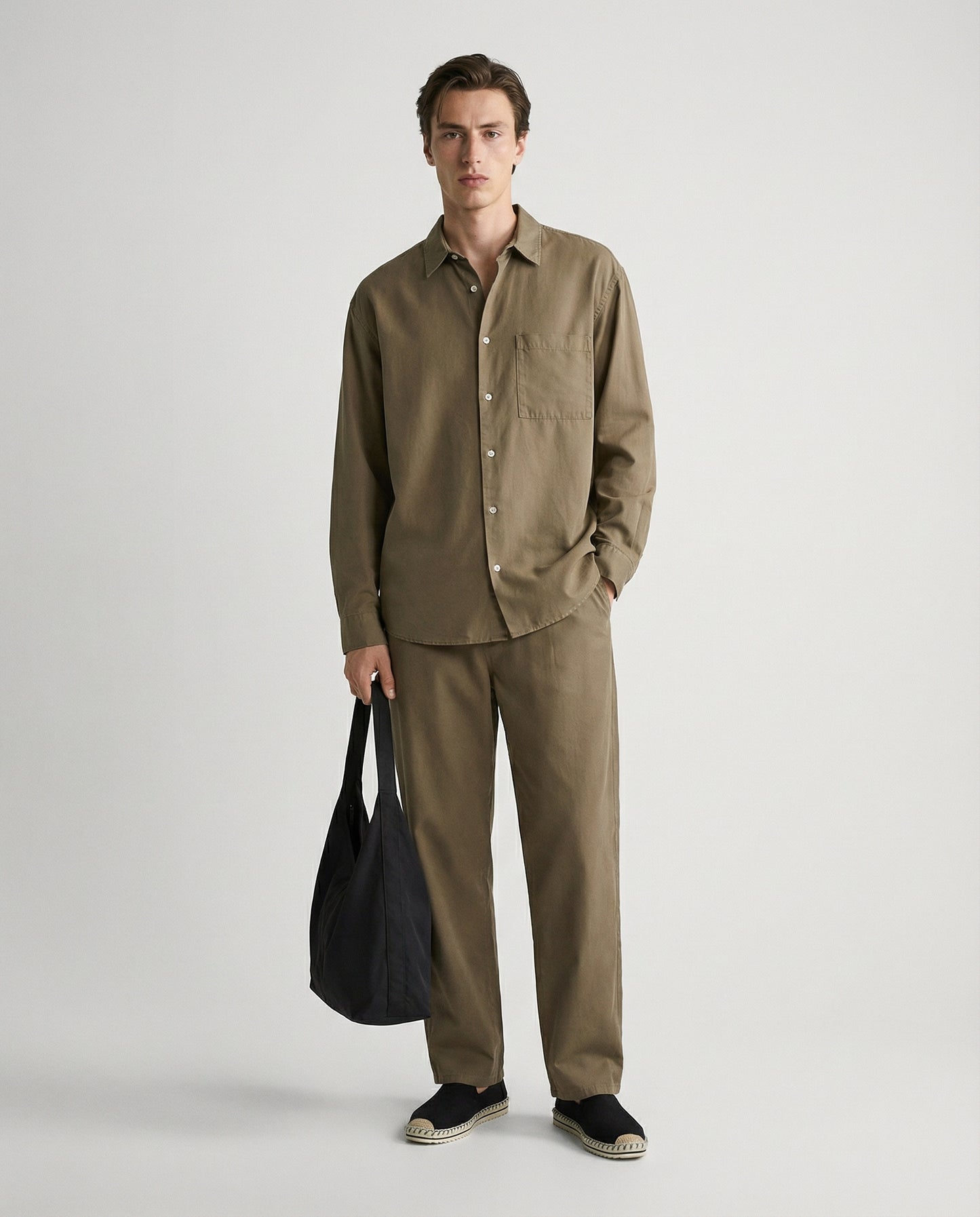 Camicia cropped in lyocell e cotone - Verde kaki