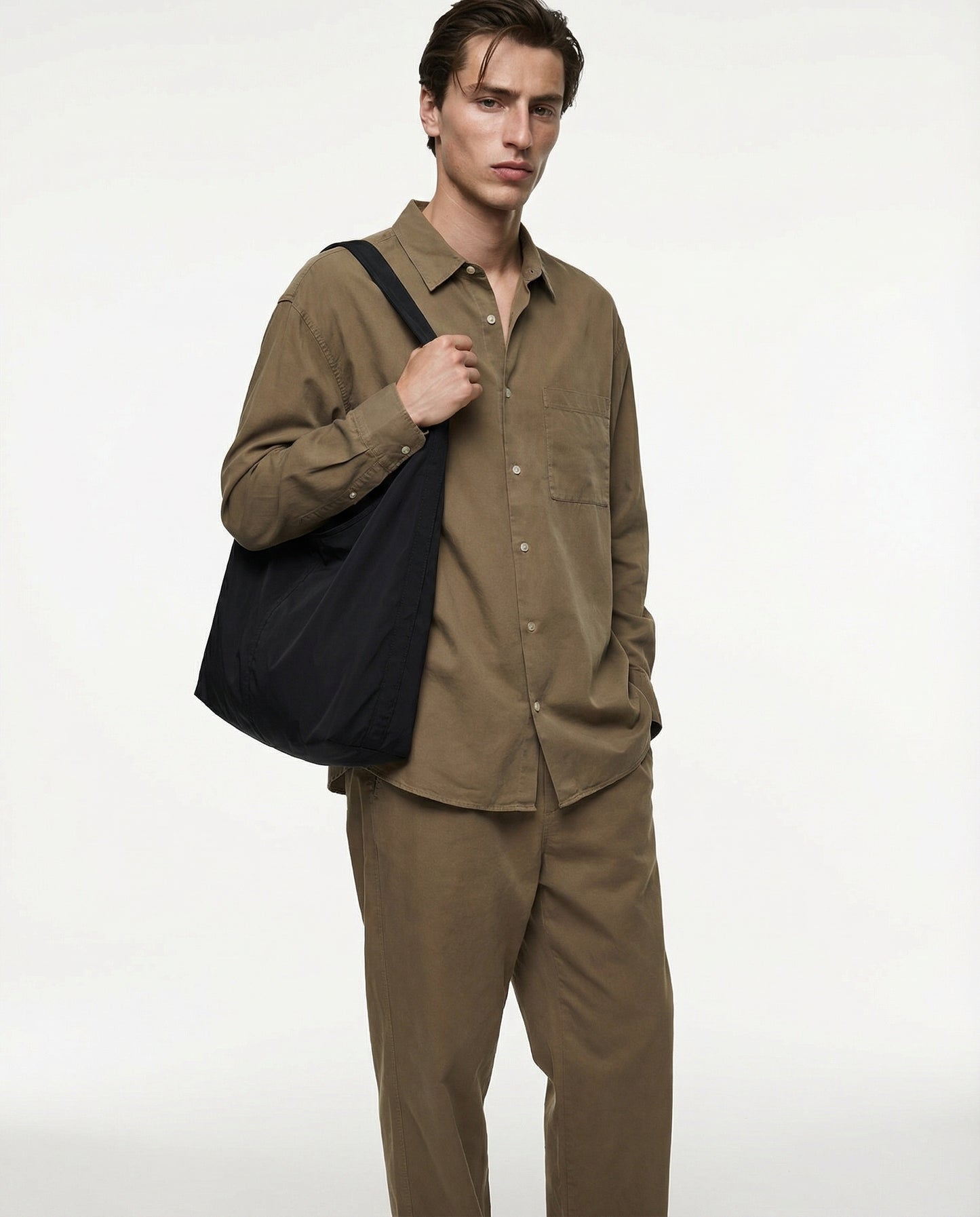 Camicia cropped in lyocell e cotone - Verde kaki