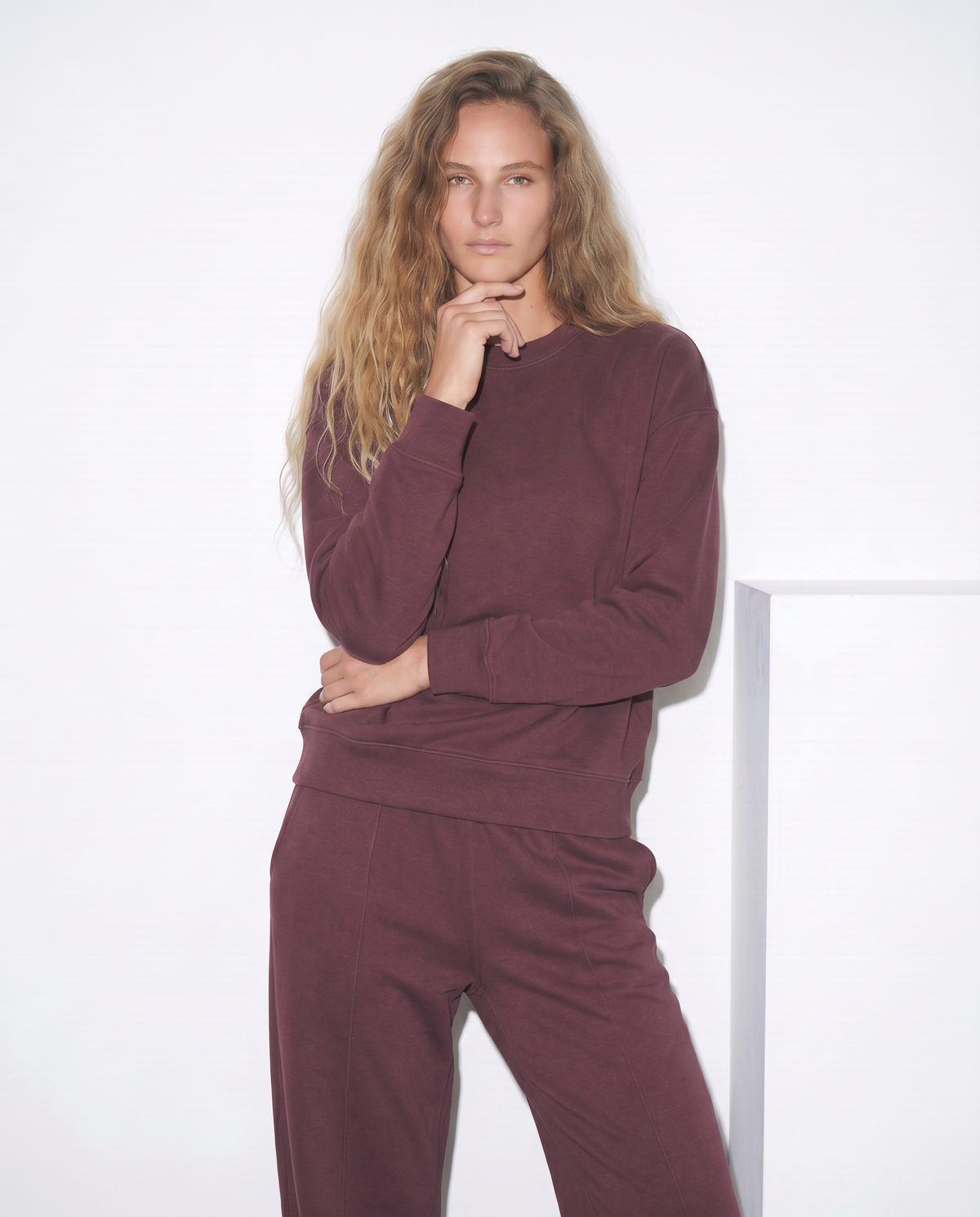 Basic crew neck sweatshirt with dropped shoulders - Red
