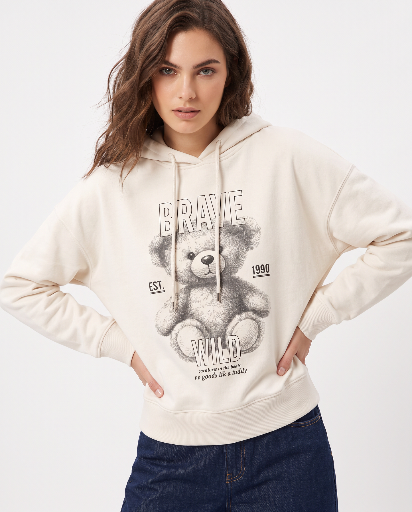 Hooded sweatshirt with wide sleeves - Beige