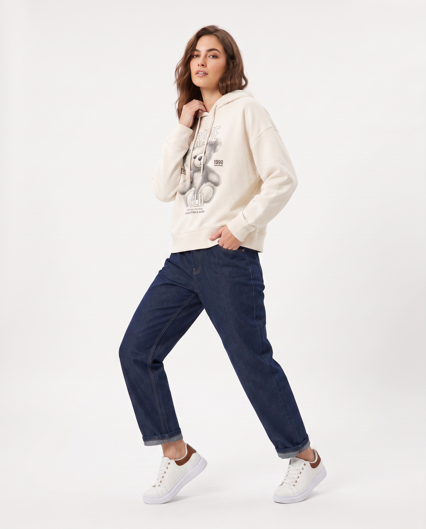 Hooded sweatshirt with wide sleeves - Beige