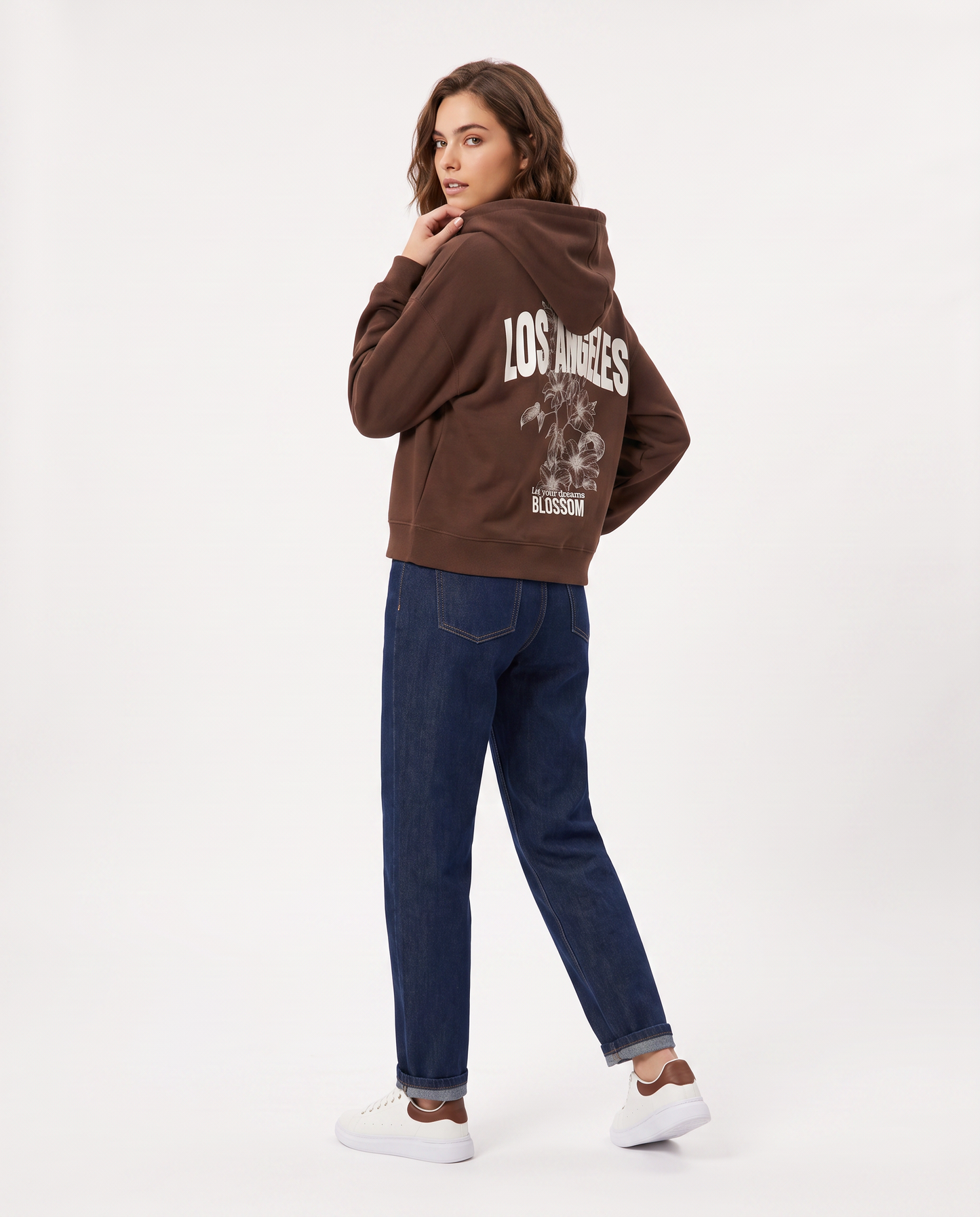 Hooded sweatshirt with wide sleeves - Brown