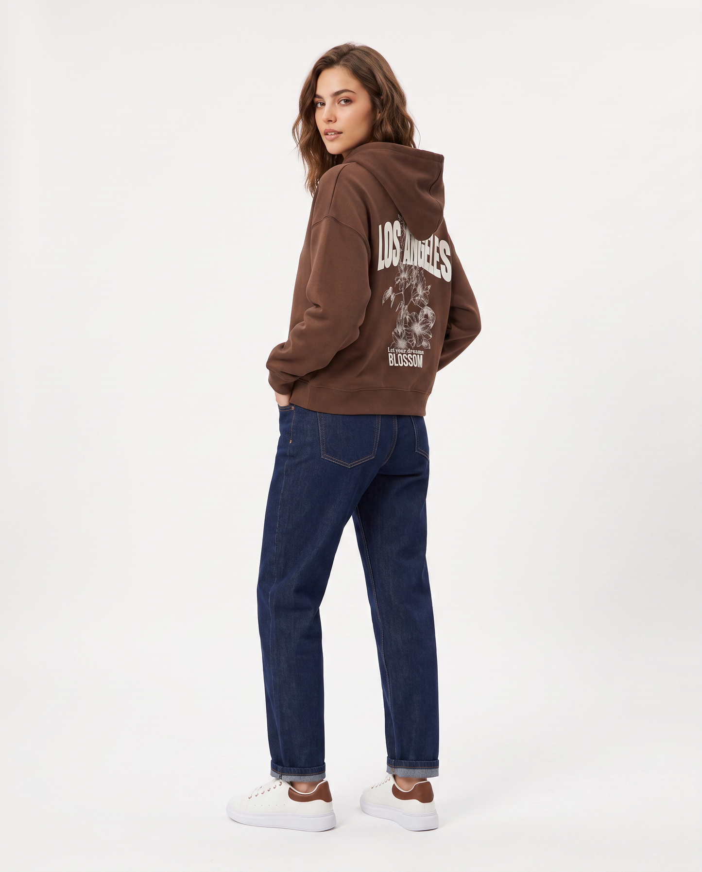 Hooded sweatshirt with wide sleeves - Brown