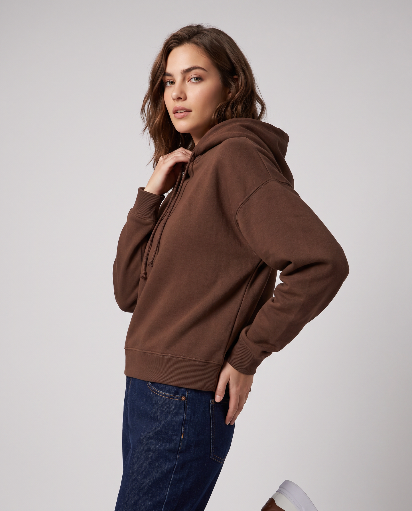 Hooded sweatshirt with wide sleeves - Brown