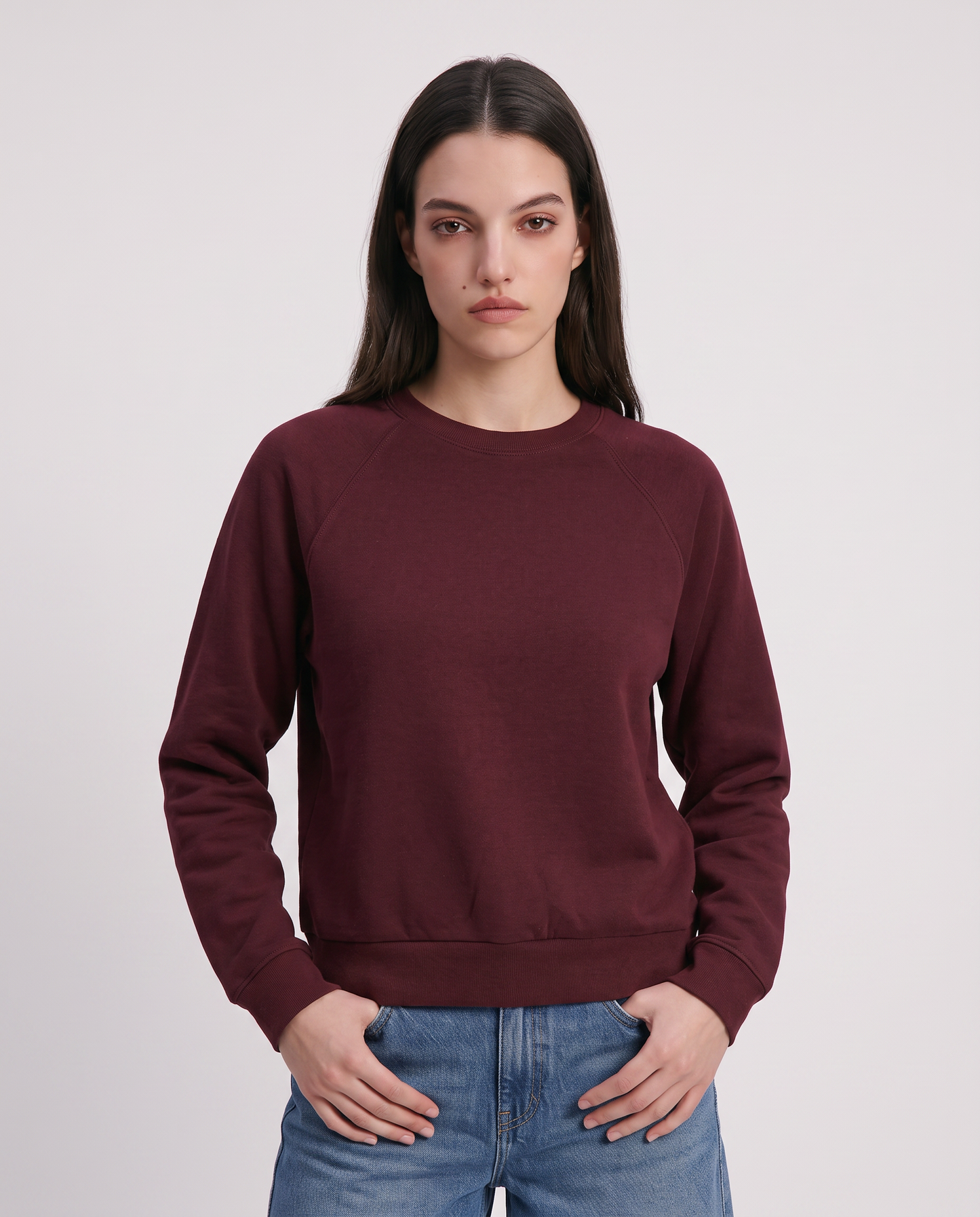 Felpa girocollo manica raglan basica - Viola prugna