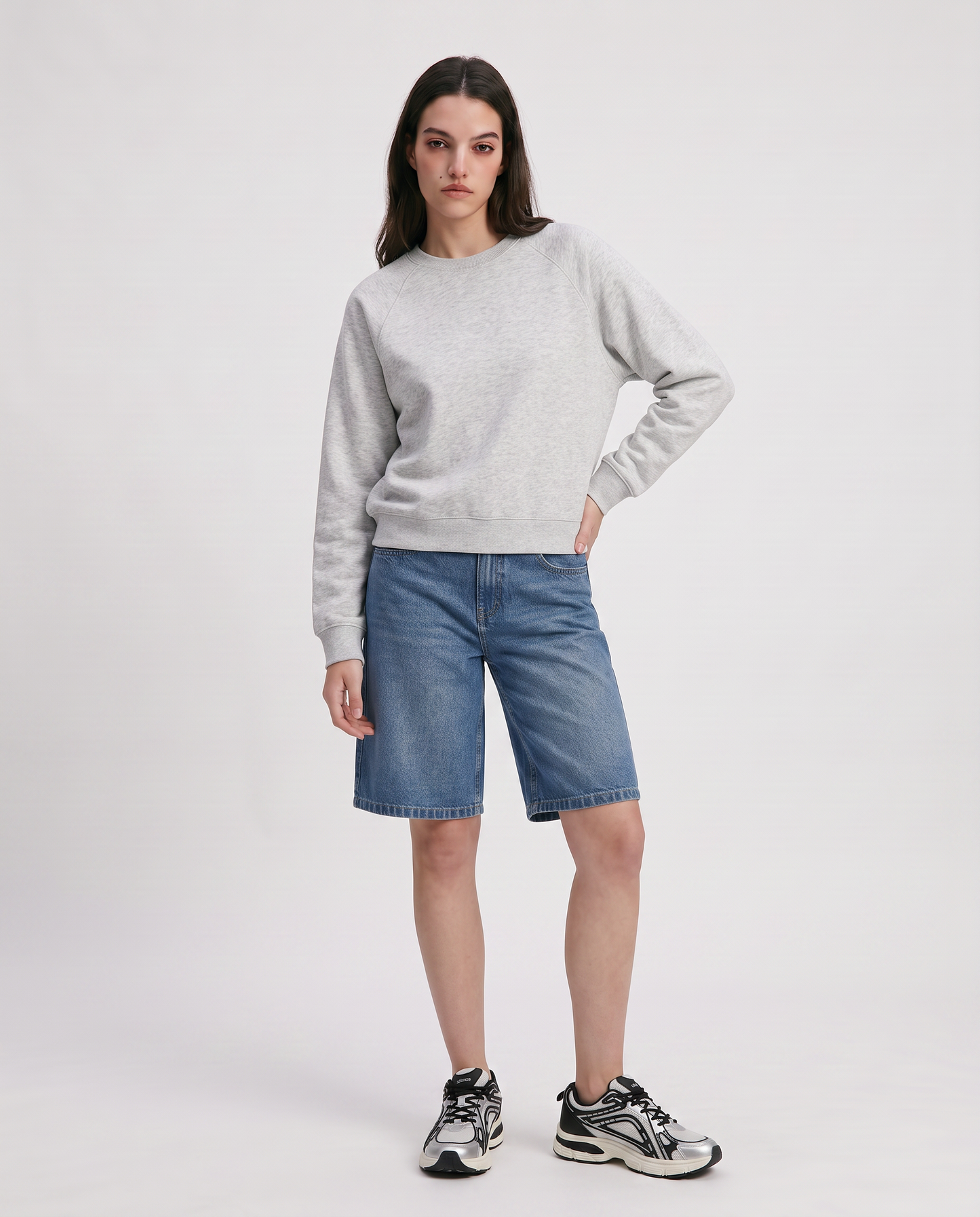 Felpa girocollo manica raglan basica - Grigio mel.
