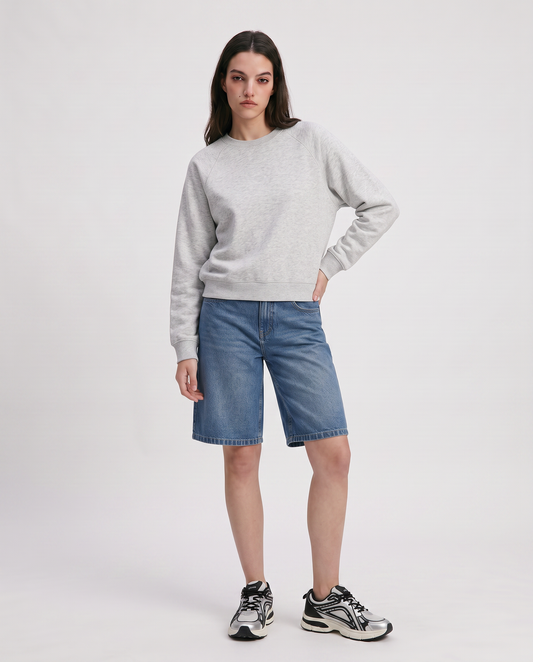 Felpa girocollo manica raglan basica - Grigio mel.