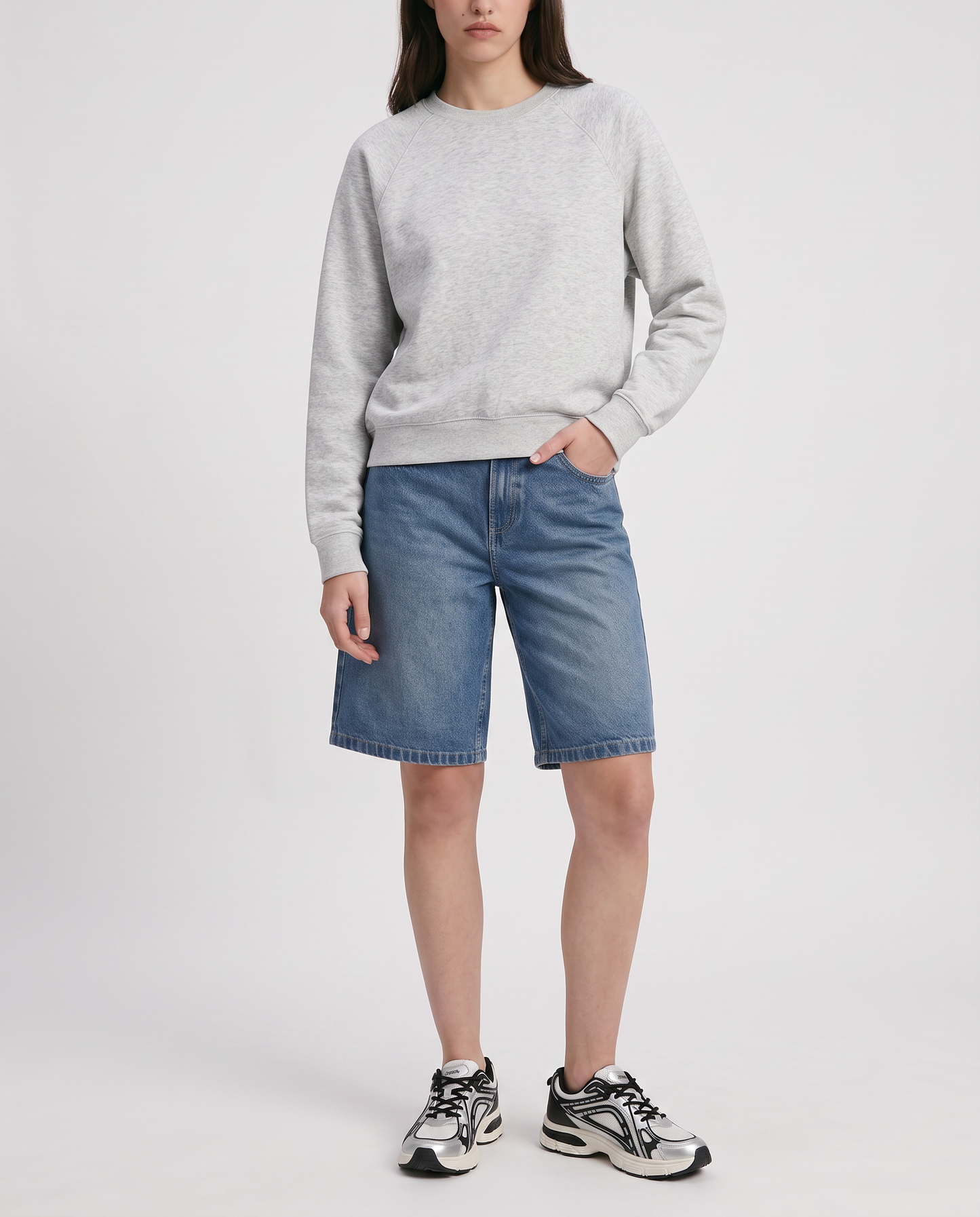 Felpa girocollo manica raglan basica - Grigio mel.