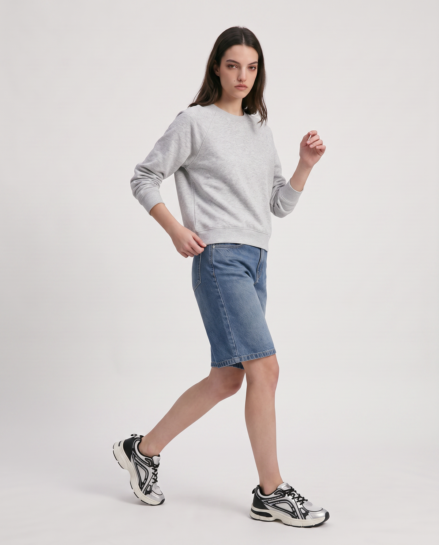 Felpa girocollo manica raglan basica - Grigio mel.