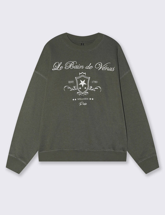 Basic crewneck sweatshirt with print - Green