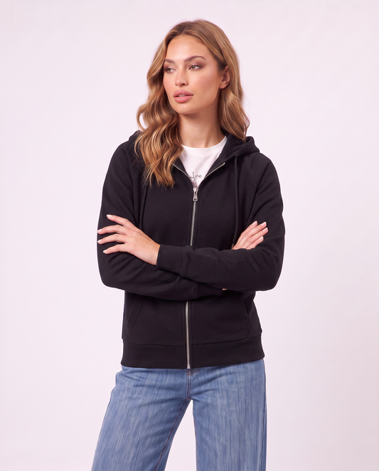 Felpa con cappuccio e zip ampia - Nero
