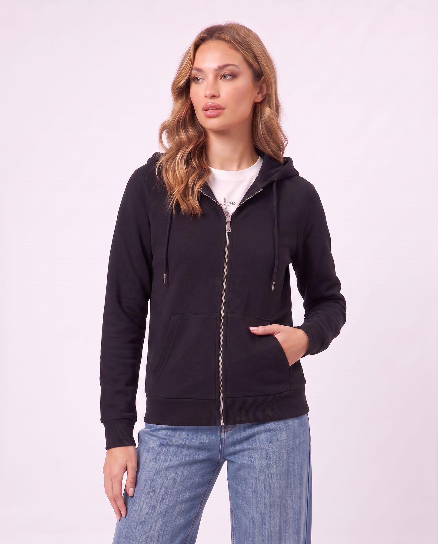 Wide zip hoodie - Black