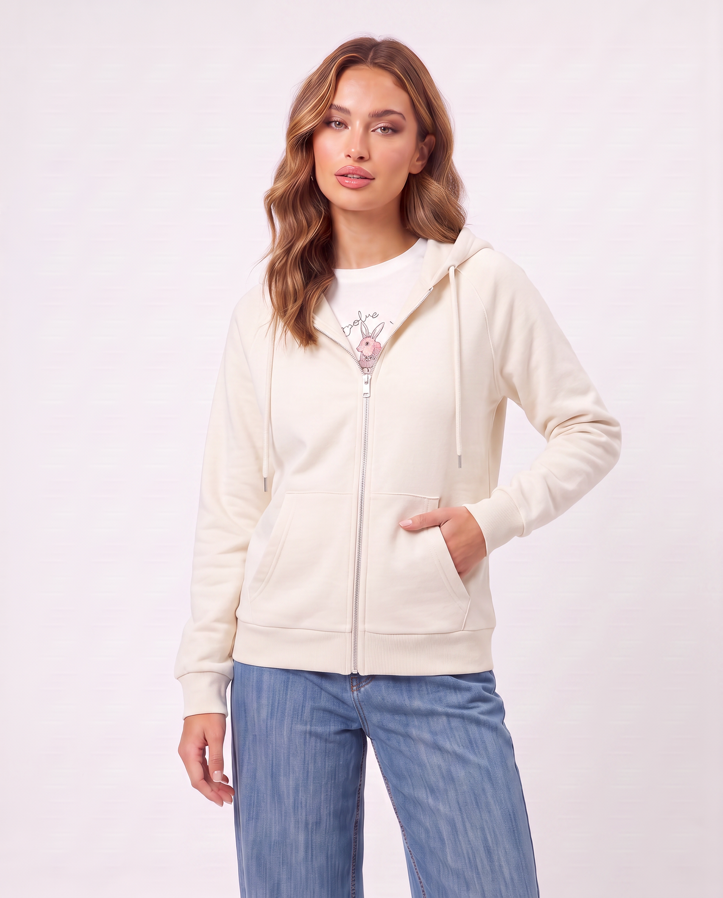 Wide zip hoodie - Beige