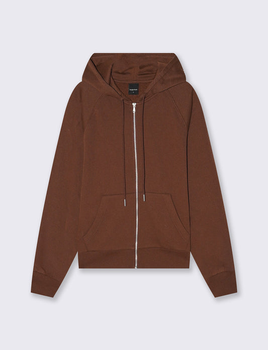 Felpa con cappuccio e zip ampia - Marrone cioccolato