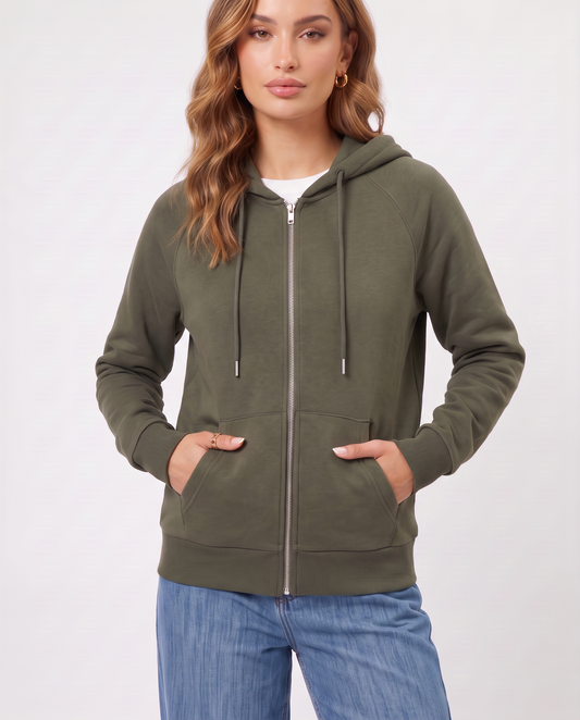 Felpa con cappuccio e zip ampia - Verde salvia