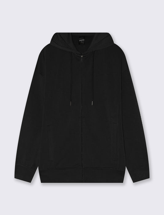 Felpa con zip e cappuccio a manica T - Nero
