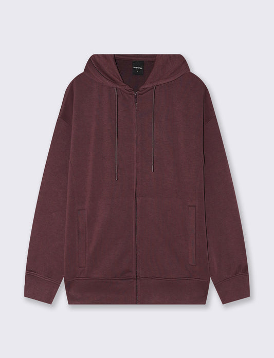 Felpa con zip e cappuccio a manica T - Rosso amarena