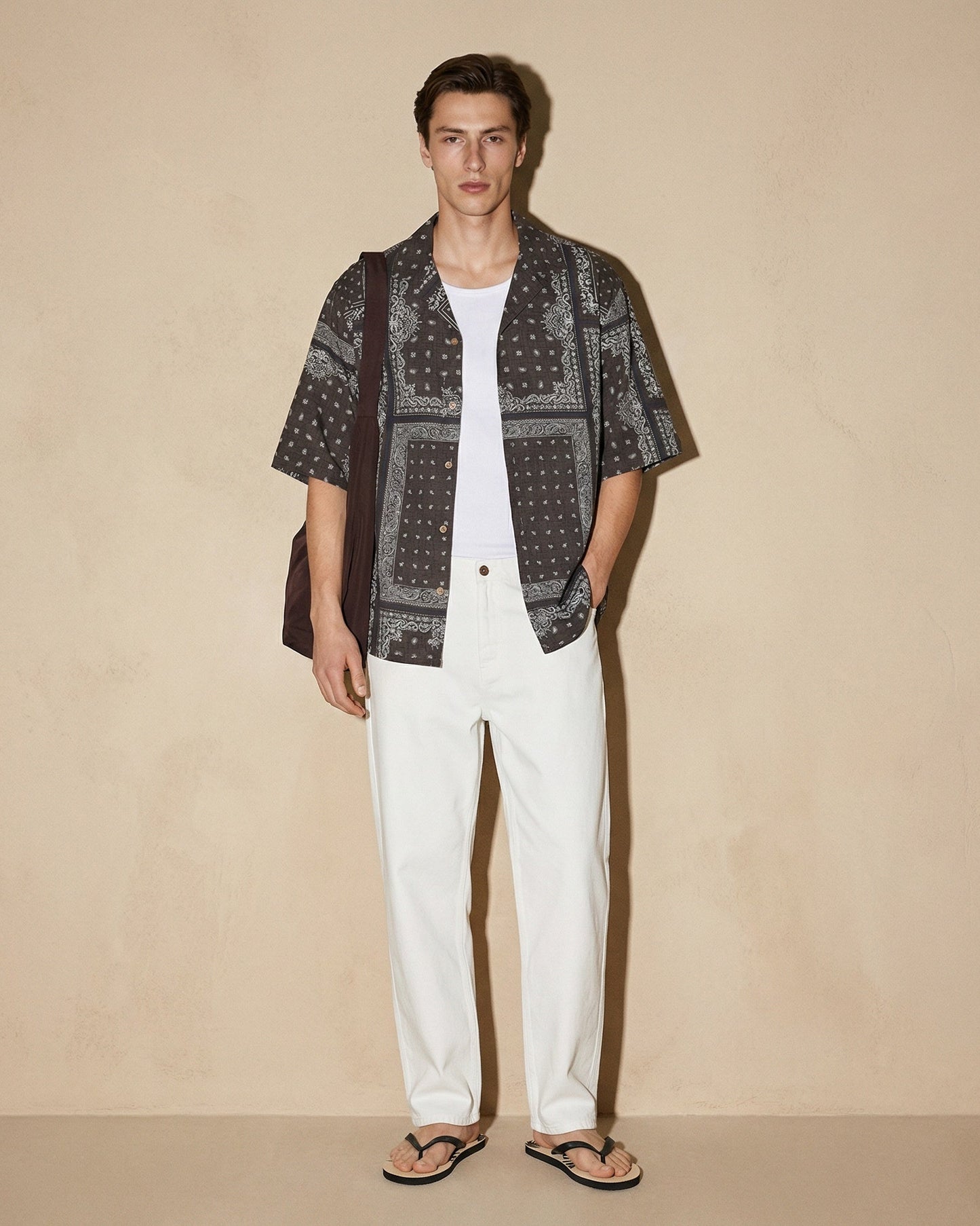 Camicia boxy fit in viscosa paisley patchwork - Grigio