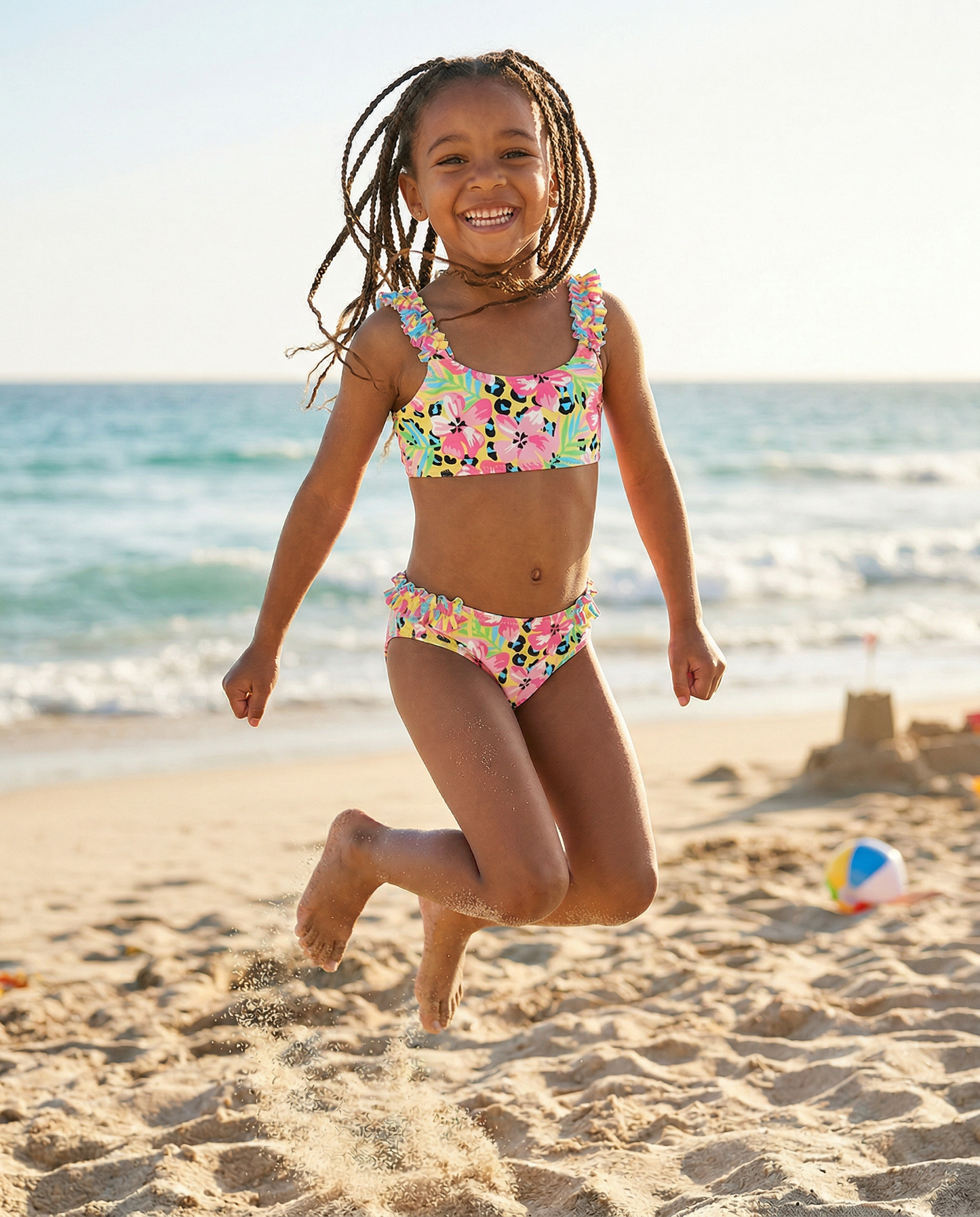 Two-piece swimsuit with colorful fringes - Yellow