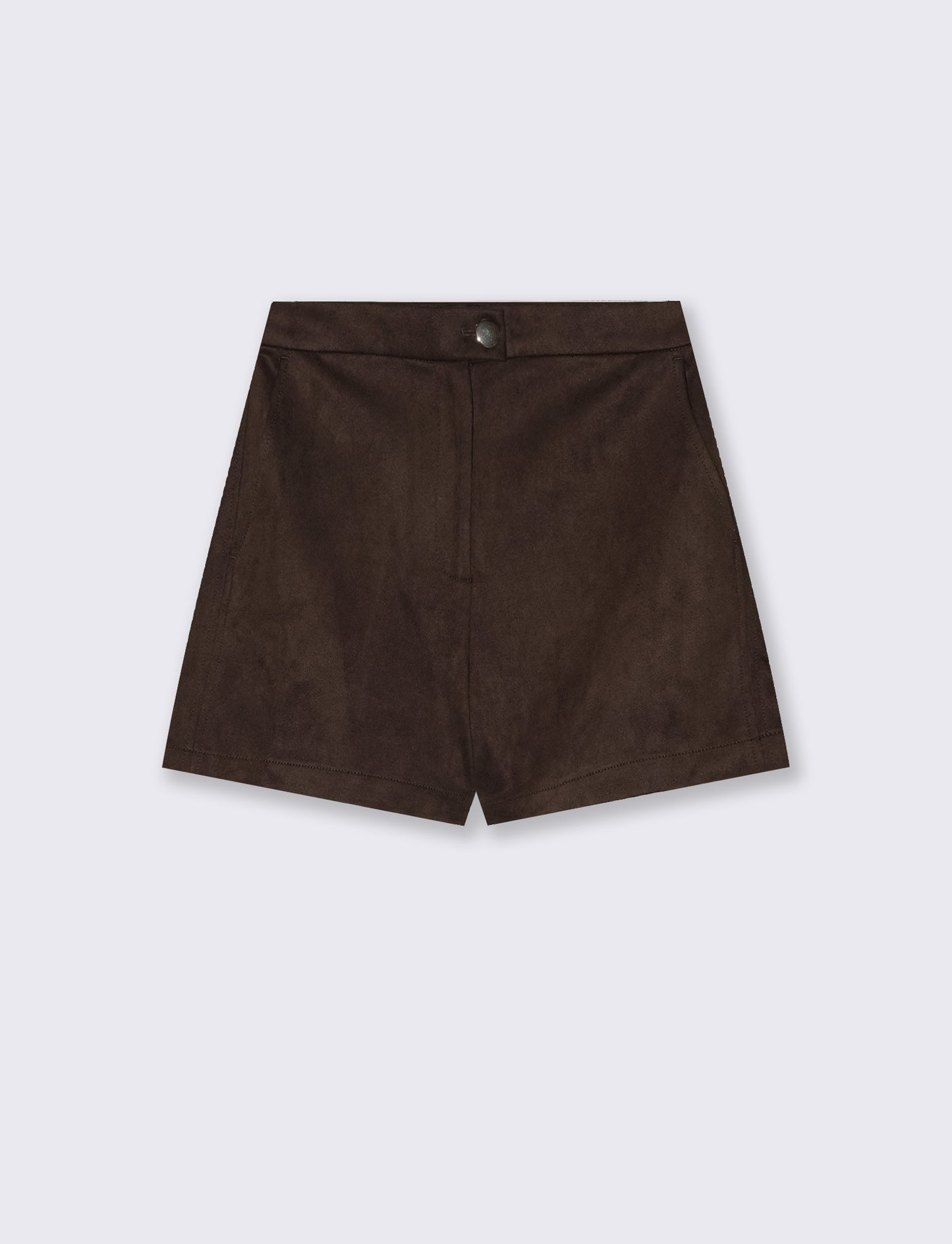 Short in suede with mid-rise waist and button - Brown