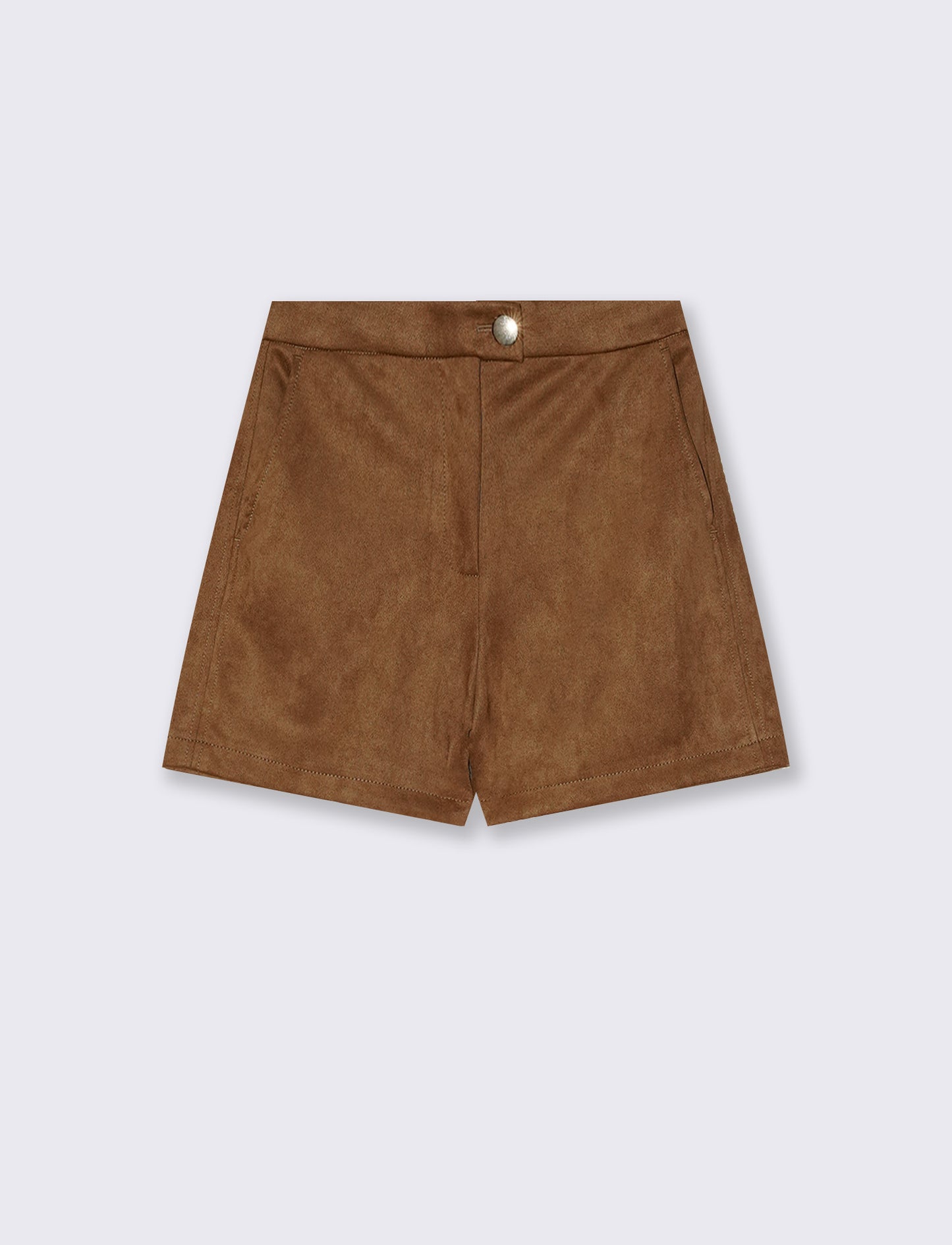 Short in suede with mid-rise waist and button - BROWN