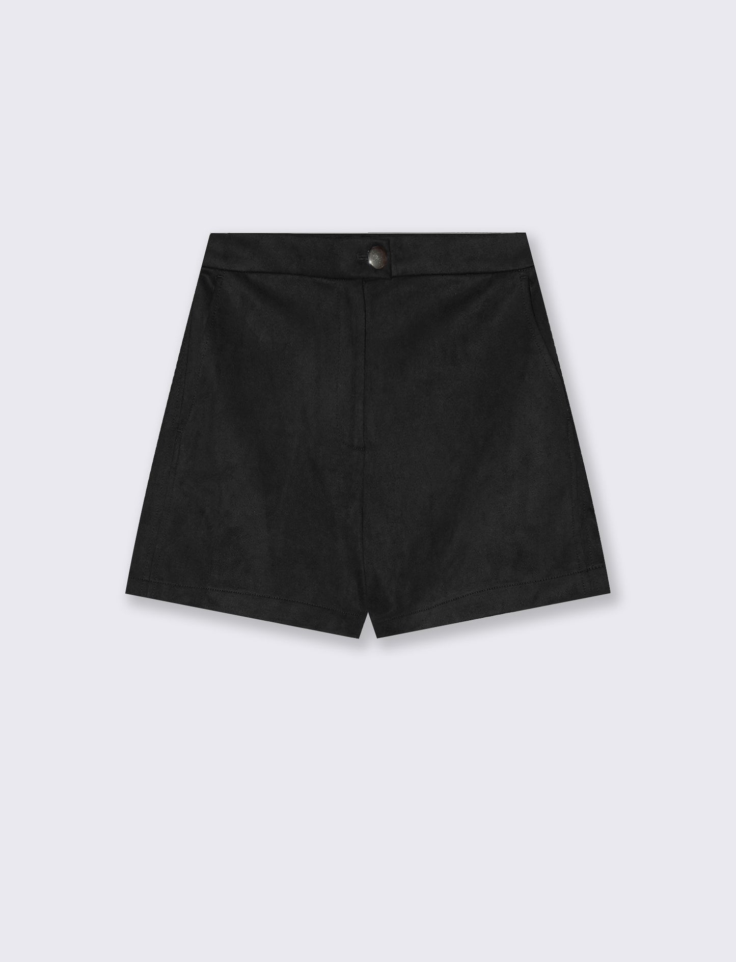 Short in suede with mid-rise waist and button - Black