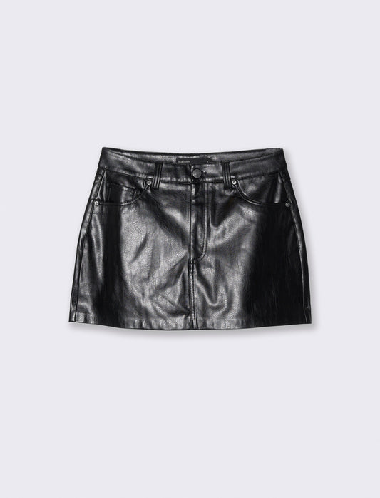 Minigonna in ecopelle cinque tasche - Nero