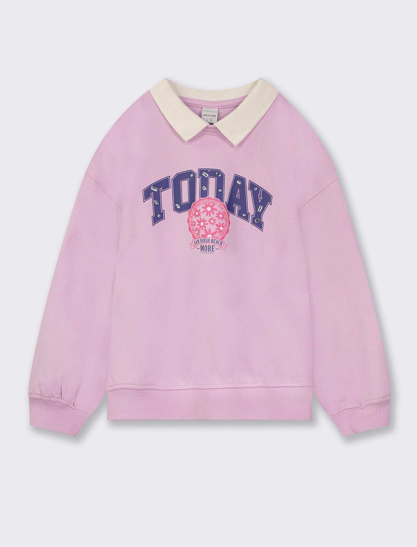 Felpa in cotone stile college da bambina - Lilla
