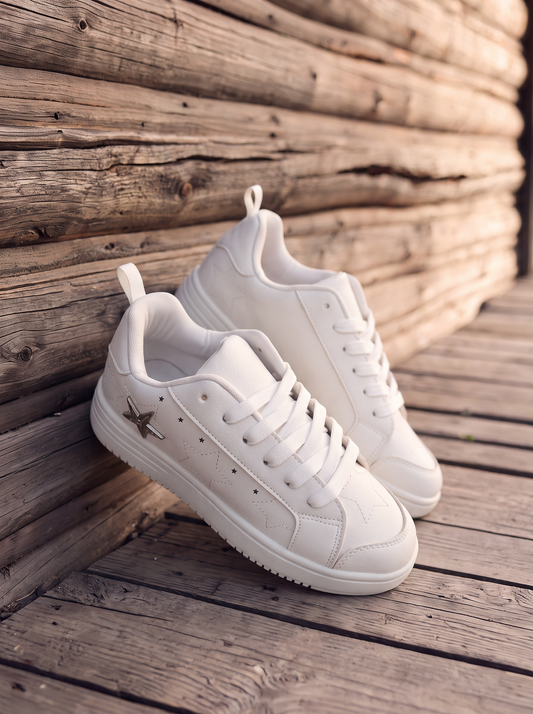 White Sneakers with Star for Girls - White