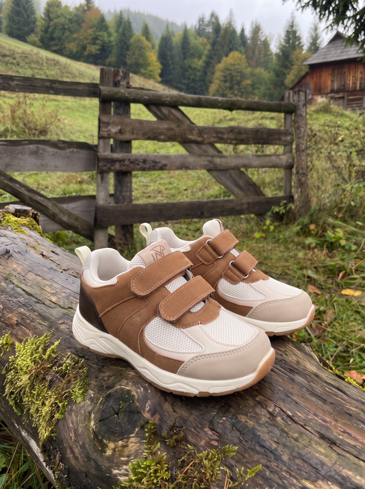 Childrens sneakers with double strap - Beige