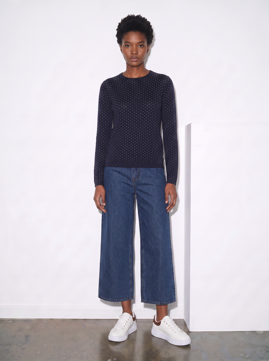 Pullover girocollo con pois in lurex - Blu
