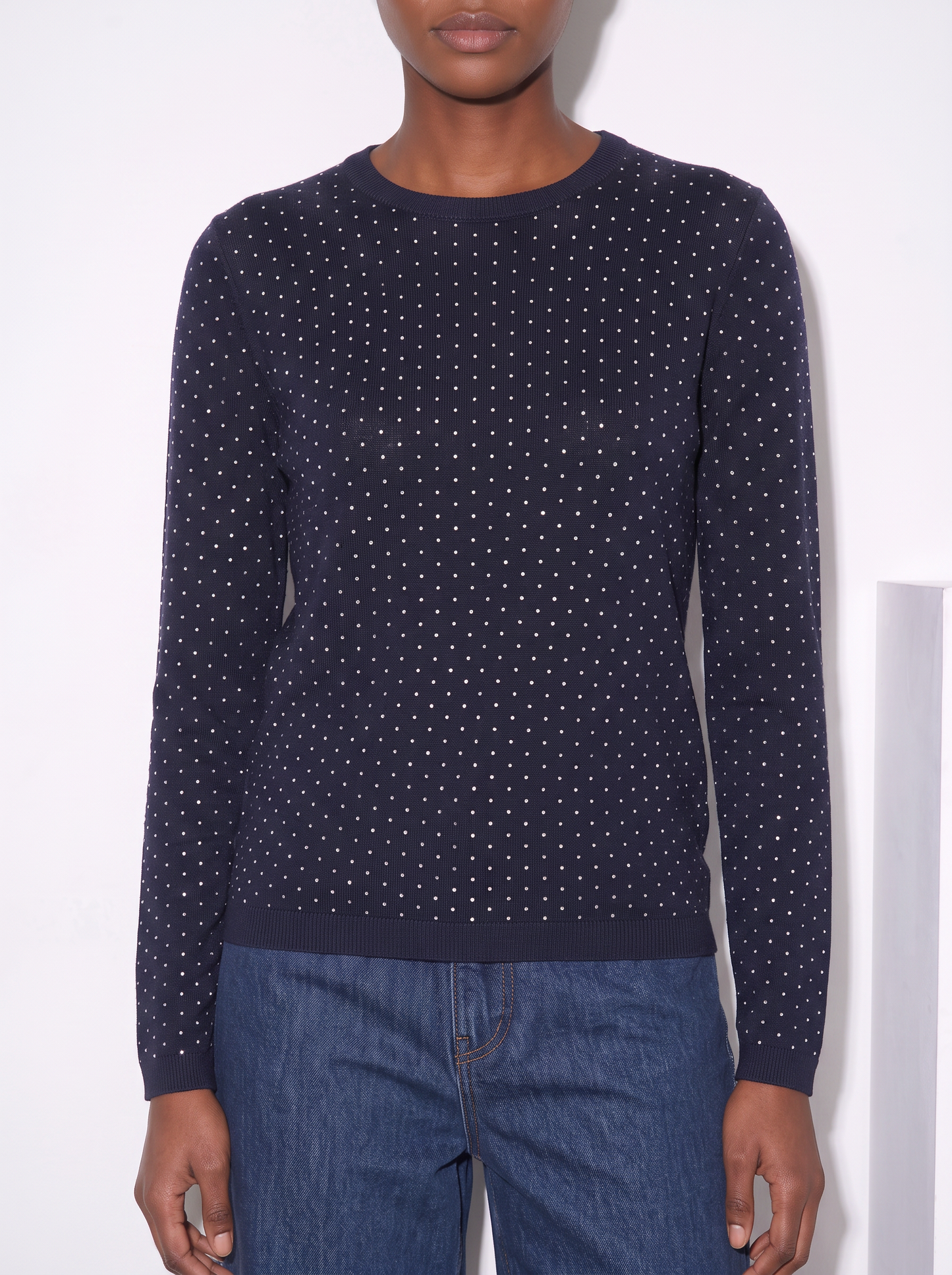 Pullover girocollo con pois in lurex - Blu