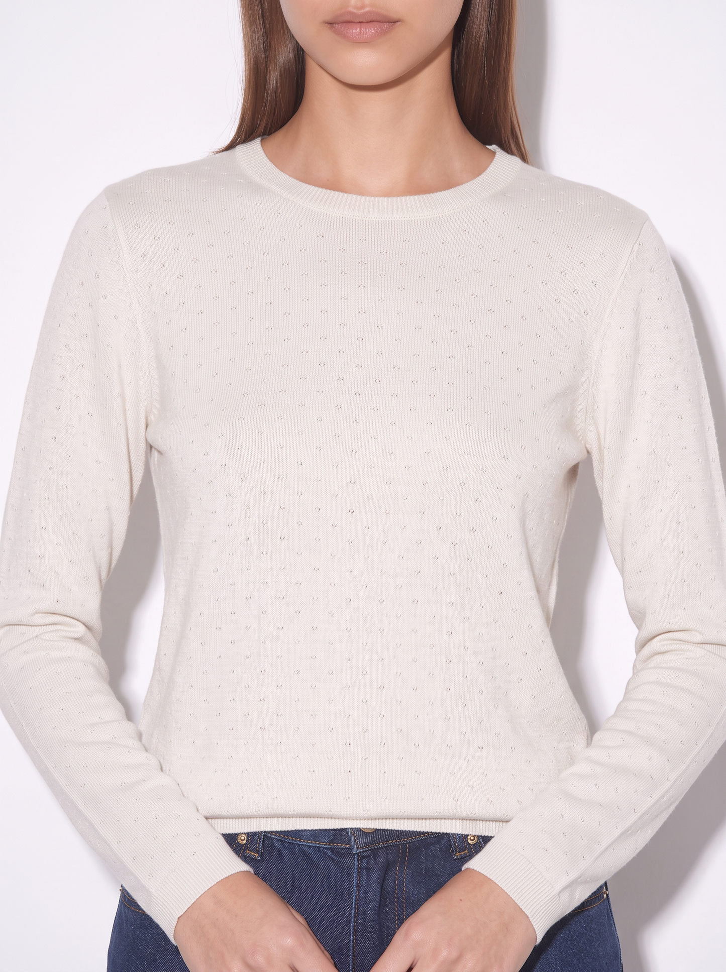 Pullover girocollo con pois in lurex - Avorio