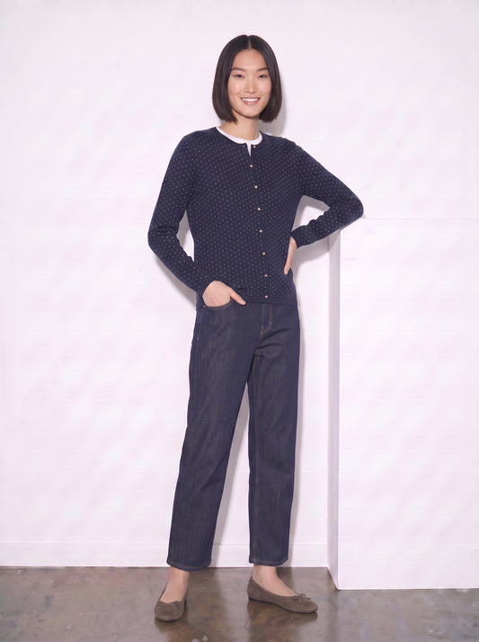 Cardigan girocollo con pois in lurex - Blu