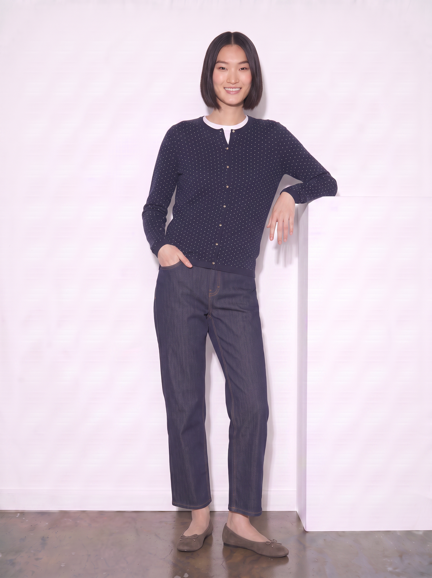 Cardigan girocollo con pois in lurex - Blu