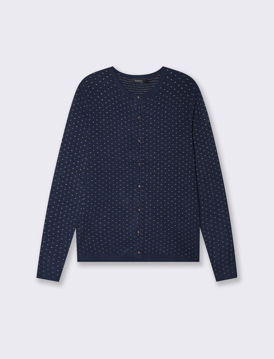 Cardigan girocollo con pois in lurex - Blu