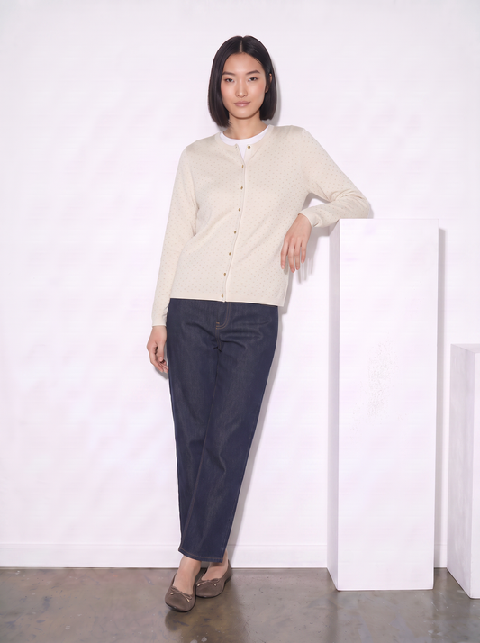 Cardigan girocollo con pois in lurex - Avorio